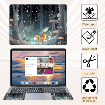 Laptop Skin Sticker 3-Piece Set,Foxes Mushrooms | Trim-to-fit 3-piece vinyl set with one 15 x 10.6 in lid skin and two palm-rest decals for many 12-15.6 in laptops - color: Foxes Mushrooms