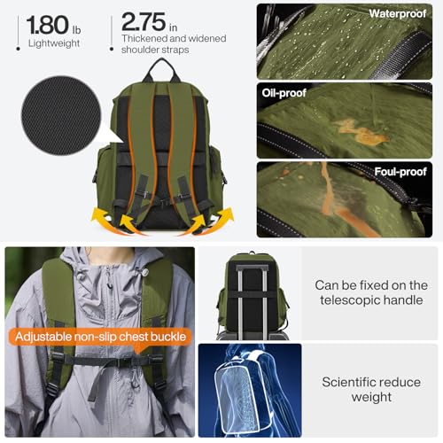 mixi Travel Backpack for Women Men, 18 Inch Carry On Laptop Backpack Flight Approved fits 16'' Laptop, Lightweight Waterproof Hiking Backpack Travel Outdoor Business Casual Daypack, Jungle Green - color: Jungle Green