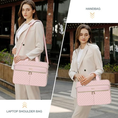 MOSISO 13-14 inch Laptop Bag, Laptop Briefcase Messenger | Compatible with MacBook Neo 13 inch/Air, Square Quilted Computer Bag Work Office Business with 3 Pockets&Strap, Pink - color: Pink, size: 13.3 inch