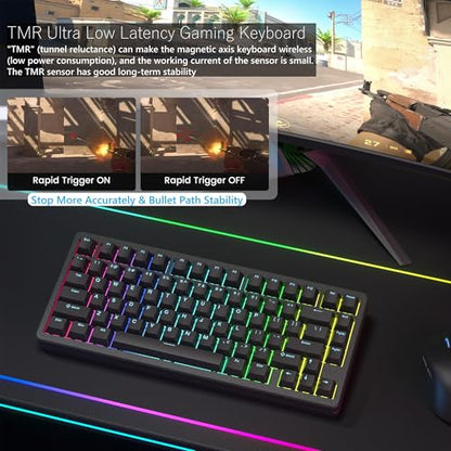 Womier SK75 TMR/HE Keyboard Gaming 75% Hall Effec, Mechanical Keyboard | Rapid Trigger Wireless Custom Magnetic Switch Keyboard with 8000 Hz Hot Swap, BT/2.4G/USB-C with Mac Windows Linux-Aluminum - color: Black
