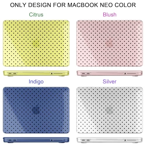 MEEgoodo 4-in-1 Printed Case for MacBook Neo 13 inch 2026 Release Model A3404, Laptop Hard Shell Cases with Keyboard Skin & Screen Protector & Webcam Covers, Poka Dot Black - color: Poka Dot Black