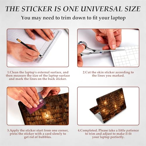 12.1-15.6 Inch Universal Reusable Laptop Skin Sticker Decal, Waterproof Removable Protector for Notebook Cover, Scratch-Resistant Vinyl Cuttable Full Wrap Sticker, Retro Library Bookshelf Book - color: Retro Library Bookshelf Book