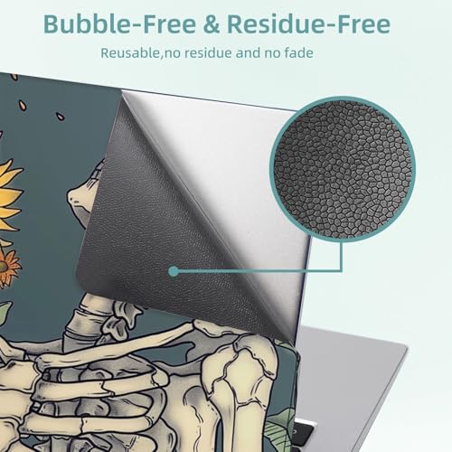 Universal Laptop Skin Decal, 3-Piece Vinyl Protector for 12 13 14 15.6" Notebook, Waterproof Anti-Scratch, Easy Trim & Bubble-Free Finish, Skeleton and Sunflowers - color: Skeleton and Sunflowers