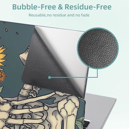 Universal Laptop Skin Decal, 3-Piece Vinyl Protector for 12 13 14 15.6" Notebook, Waterproof Anti-Scratch, Easy Trim & Bubble-Free Finish, Skeleton and Sunflowers - color: Skeleton and Sunflowers
