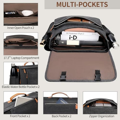 ESTARER Men's Messenger Bag 17.3 Inch Upgraded, Water-resistant Canvas Laptop Bag, Computer Shoulder Bag for College Travel Work, Dark Grey - color: 17.3" Buckle-dark Gray
