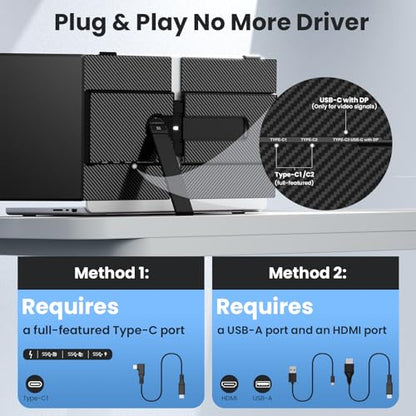 Laptop Screen Extender, 14-Inch Ultra-Thin & Lightweight, 1080P FHD Portable Travel Monitor, Plug & Play, Laptop Extended Monitor Portable for 13-17 Inch Laptops, Compatible with Win/Mac/Chrome/Linux