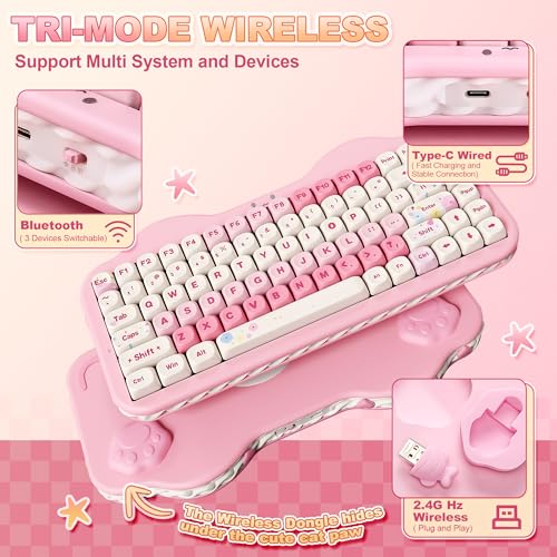 YUNZII C75 Cute 75% Wireless Mechanical Keyboard (Pink, Candy Switch) | Creamy Cake Keyboard, BT5.0/2.4G/USB-C, Hot-Swap, NKRO, PBT MOA Keycaps,5500mAh RGB Gasket Mount for Mac/Win/Gaming/Office - color: Pink, size: Candy Switch