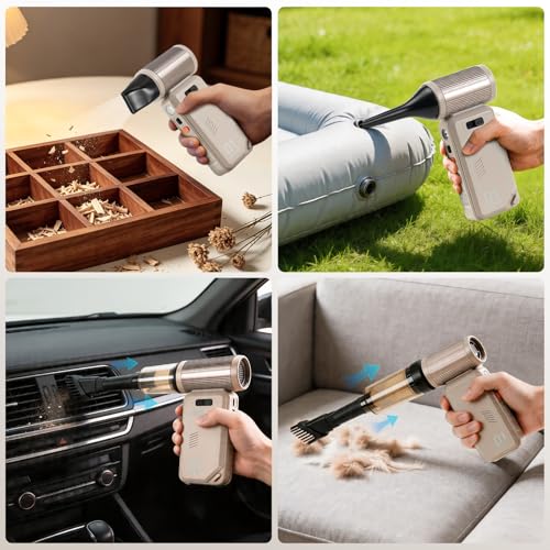 130,000 RPM Rechargeable Compressed Air Duster, Camel | Stepless airflow, LED work light and 4 attachments for keyboards, computers, cars and narrow spaces - color: Camel