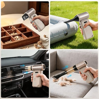 130,000 RPM Rechargeable Compressed Air Duster, Camel | Stepless airflow, LED work light and 4 attachments for keyboards, computers, cars and narrow spaces - color: Camel