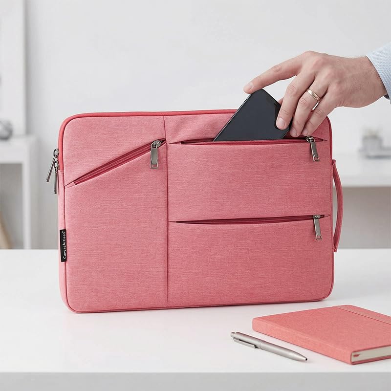 Laptop Case, Water-Resistant Laptop Sleeve Case with Pocket for MateBook, Briefcase Carrying Laptop Cover for 13"-14" - color: Pink