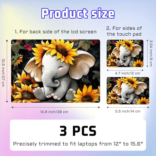 Universal Laptop Skin Sticker Decal, Compatible with MacBook HP Dell Lenovo 12"-15.6", Reusable Vinyl Notebook Cover 3PCS Set, High-Recognition Film-Sunflower Baby Elephant - color: Sunflower Baby Elephant