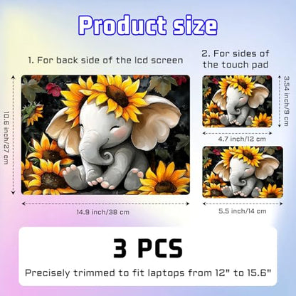 Universal Laptop Skin Sticker Decal, Compatible with MacBook HP Dell Lenovo 12"-15.6", Reusable Vinyl Notebook Cover 3PCS Set, High-Recognition Film-Sunflower Baby Elephant - color: Sunflower Baby Elephant