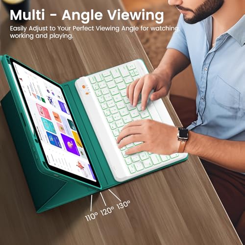 Keyboard Case for iPad Air 5th/4th Pro 11 inch, 7-Color Backlit Detachable Wireless Keyboard Case with Pencil Holder, Stand Folio Cover for Gen 2020/2022, Pro 4th/3rd/2nd/1st Gen, Teal - color: Teal