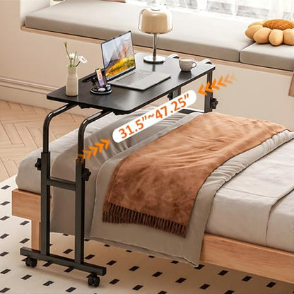 LINGMI Recliner Table, Overbed Table with Wheels Adjustable Height and Length Over Bed Desk, Hospital Heavy Duty Metal Leg Laptop Stand Tray