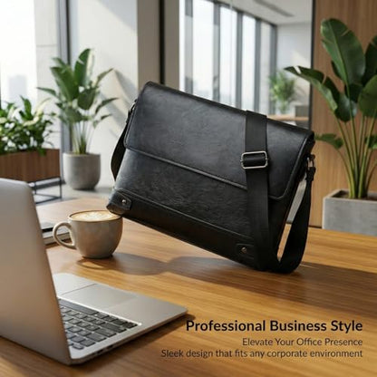 Messenger Bag for Men, 13 inch Purse Crossbody Bag, Waterproof Shoulder Bag for Office Business - color: Black