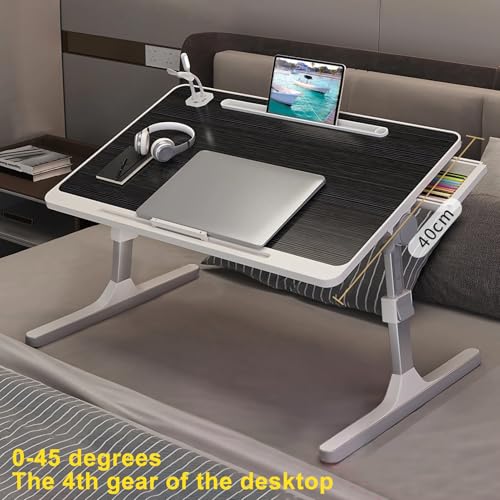 Laptop Bed Tray Table, Height Angle Adjustable Laptop Bed Stand Portable Lap Desk with Foldable Legs USB Fan Small Light for Kids Adult Foldable Lap Tablet Table for Sofa Couch Black - color: Black
