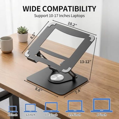 ALASHI Laptop Stand for Desk with 360 Rotating Base, Multi-Angle Adjustable Laptop Stands, Foldable Laptop Riser Compatible with 10 to 17 Inches PC Computer, Black - color: F-Black