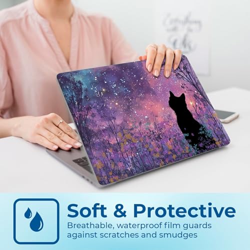 Reusable Universal Laptop Skin Sticker, Cut to Fit for 11.6–15.6 Inch Laptops, Waterproof Protective Film, No-Residue - Floral Galaxy Cat - color: Floral Galaxy Cat