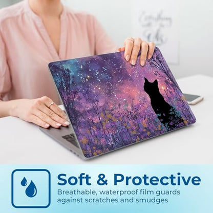 Reusable Universal Laptop Skin Sticker, Cut to Fit for 11.6–15.6 Inch Laptops, Waterproof Protective Film, No-Residue - Floral Galaxy Cat - color: Floral Galaxy Cat