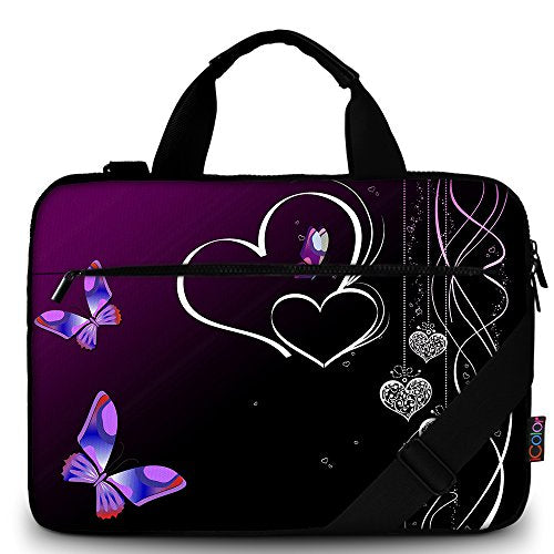 icolor 14.5 15 15.6 Inches Canvas Laptop Shoulder Bag Case,Messenger Bag Sleeve Pouch,Travel Briefcase,Computer Ultrabook Notebook Protective Carrying Bag with Adjustable Strap,Heart & Butterfly - color: Csh15-05