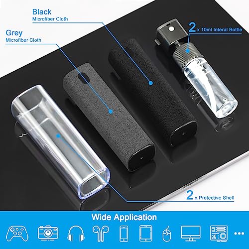 2 Pack Screen Cleaner Spray and Wipe for Laptop Monitor and Car Screens, Phone Touchscreen Mist Cleaning Kit for Cellphone, Tablet, PC, Computer, LCD, Eyeglass, iPhone, iPad, Mac Pro - Black and Grey - color: Black, Grey