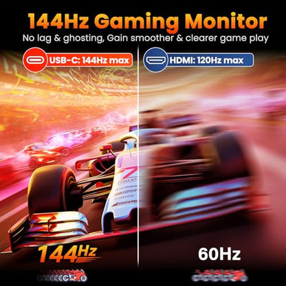 Upperizon Portable Monitor 16 inch 2K QHD 2560x1600 106% sRGB, 144Hz USB-C, 120Hz HDMI, HDR Travel Monitor for Laptop Mac PC Surface PS5 Xbox, External Display with Cover & Speakers, VESA Compatible - size: 16 in