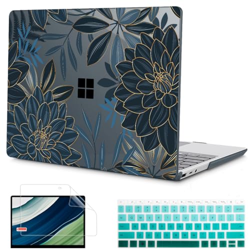 Mektron 2023 Microsoft Surface Laptop GO 3 Case 12.4" Compatible with Go 2/1 Laptop Cover 2022-2020 Releases Model 1943/2013 Plastic Hard Shell Case with Screen Protector, Dahlia Flower C035 - color: Dahlia Flower C035