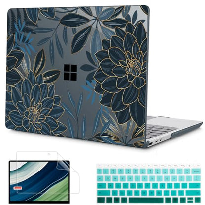 Mektron 2023 Microsoft Surface Laptop GO 3 Case 12.4" Compatible with Go 2/1 Laptop Cover 2022-2020 Releases Model 1943/2013 Plastic Hard Shell Case with Screen Protector, Dahlia Flower C035 - color: Dahlia Flower C035