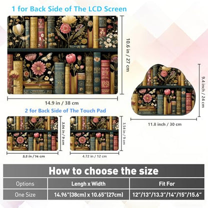 Laptop Skin Sticker Decal 15-15.6 Inch with Cute Mouse Pad, Universal Reusable Vinyl Sticker for 12.1 13 13.3 14 15.4 Inch Netbook and Notebook PC, Bookcase Floral - color: Bookcase Floral