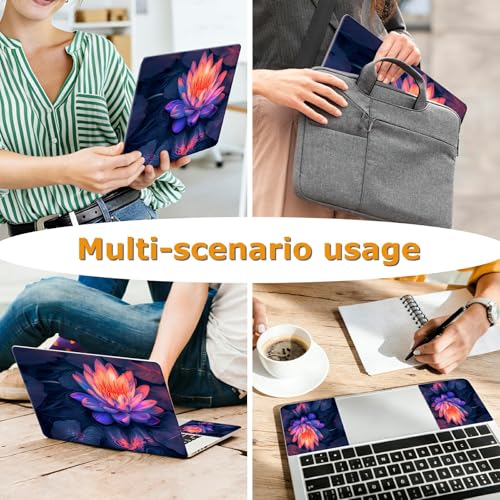 Universal Laptop Skin Sticker with 2 Wrist Pad Decals, 3-Piece Removable Vinyl Laptop Cover, Art Watercolor Lotus Waterproof Anti-Scratch, Easy-Trim Fit for 13.3" 14" 15.6" Laptops - color: Art Watercolor Lotus