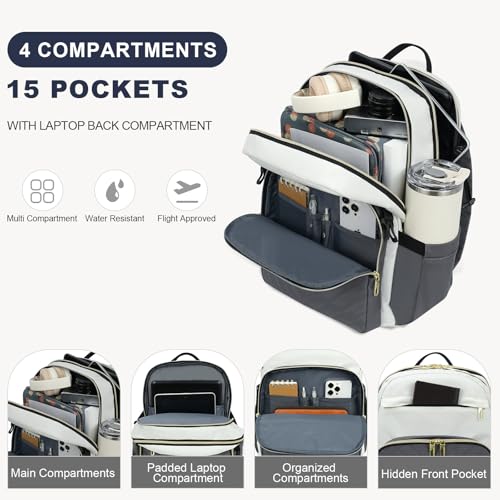 VANKEAN Laptop Backpack for Women (Beige-Grey, 18 Inch) - color: Beige-grey, size: 17.3 Inch