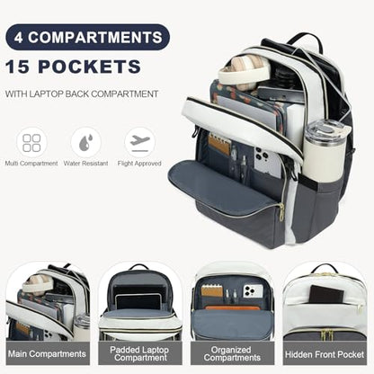 VANKEAN Laptop Backpack for Women (Beige-Grey, 18 Inch) - color: Beige-grey, size: 17.3 Inch