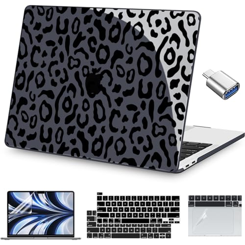 Teryeefi for MacBook Pro 13 inch Case A2338 M2 M1 Chip A2251 A2289 A2159 A1989 A1706 (2025 2024 2023 2022-2016), PC Hard Shell with Keyboard Cover Trackpad Film Type C Adapter - Black Leopard Skin 132 - color: Black Leopard Skin 132