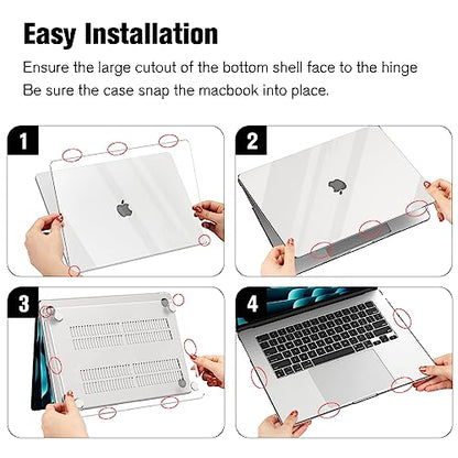Fintie Case for MacBook Air 15.3 A3448/A3241/A3114/A2941, Crystal Clear | 2023-2026, M2/M3/M4/M5, Snap-On Shell Cover, Full Port Access, Easy On/Off, Lightweight - color: Crystal Clear