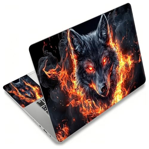 Laptop Skin Sticker Decal, Universal Reusable Vinyl Laptop Cover for 12" 13" 13.3" 14" 15" 15.4" 15.6" Notebook PC, Waterproof Scratch-Resistant with 2 Wrist Pads, Easy to Apply & Remove,Fire Art Wolf - color: Fire Art Wolf