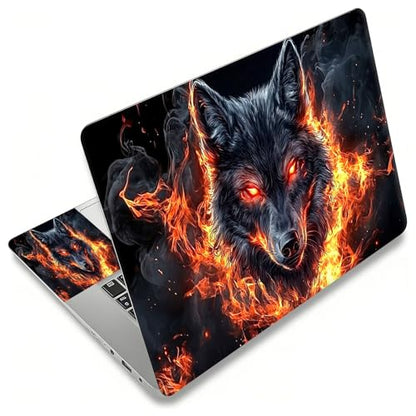Laptop Skin Sticker Decal, Universal Reusable Vinyl Laptop Cover for 12" 13" 13.3" 14" 15" 15.4" 15.6" Notebook PC, Waterproof Scratch-Resistant with 2 Wrist Pads, Easy to Apply & Remove,Fire Art Wolf - color: Fire Art Wolf