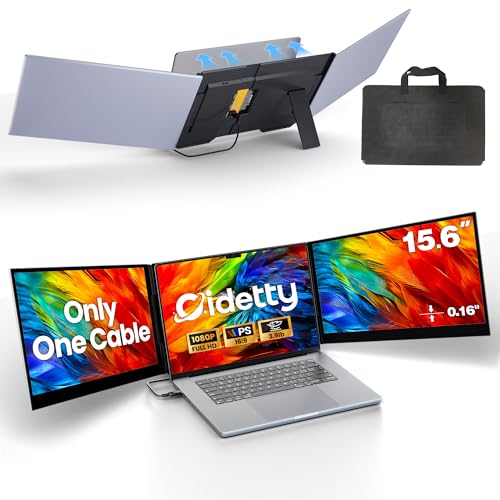 CIDETTY One Cable Connection Laptop Screen Extender Monitor Portable, Ultra Thin 15.6" 1080P FHD Triple Screen,Fit for 13-17" Laptop, Plug & Play Compatiable with Win/Mac/Chrome/Android - color: 15.6“ Grey