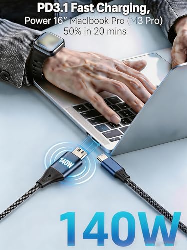 4FT 2-in-1 USB C to USB C Cable Dual-C 480Mbps, USB-A Adapter included, 140W Max Fast Charging Cord Braided for iPhone 17/17 Pro Max/16 Series,MacBook Air/Pro and More(Adjustable buckle+storage bag) - size: 4FT