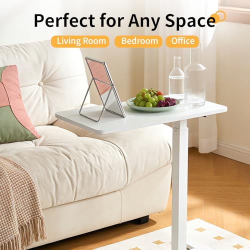 Adjustable Standing Desk, Small Sit Stand Desk for Laptop, Overbed Bedside Table with Wheels, Compact Height Adjustable Desk for Home Office, Space Saving Workstation