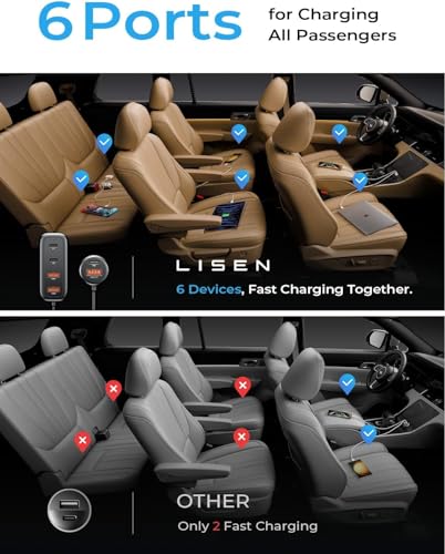 AINOPE PD&QC 108W Multiple Ports Car Charger, Cigarette Lighter USB Charger | Car Charger Adapter Fast Charging for iPhone 17 [+5FT Cable], 12V Road Trip Essentials for Kids, Car Accesories
