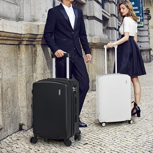 Hanke 28 Inch Large Checked Luggage, Hard Shell with TSA Lock & Wet Pocket | PC Hard Shell, Large Check in Size, Separate Wet Pocket, 8 Spinner Wheels, for long Trip, European travel - color: Jet Black, size: 28 Inch
