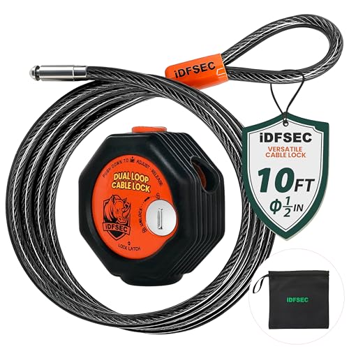 Heavy Duty Adjustable Cable Lock with 4 Keys | 10' x 1/2" Weatherproof Dual Cinch Security Cable for Patio Furniture, Motorcycle, Bike, Grill, Kayaks & Generator - size: 10' x 1/2" Diameter