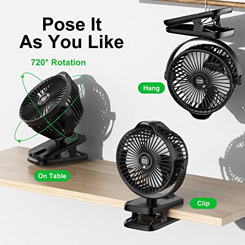 Minthouz 8000mAh Rechargeable Small Clip Fan with Battery Level Indicator | Battery Powered Fan with Remote, 720° Rotation Low Noise USB C Desk Fan for Outdoor Home/Office/Camping/Travel - color: Black