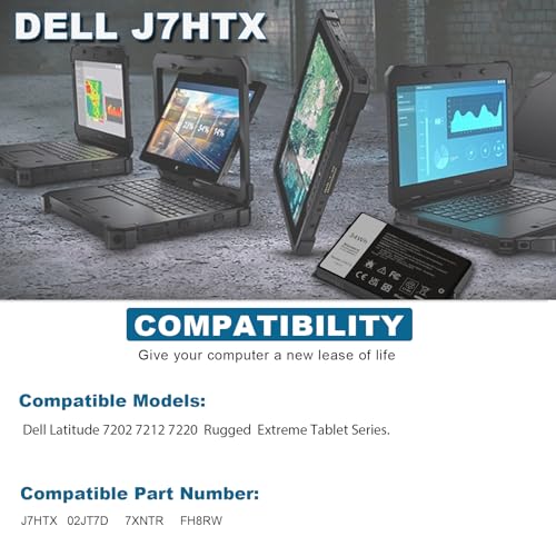J7HTX 7XNTR Laptop Battery Replacement for Dell Latitude 7202 7212 7220 Rugged Extreme Tablet T03H T03H002 T03H T03H003 Series 02JT7D 2JT7D J82G5 FH8RW 0FH8RW DRPTJ VW5Y4 451-BBOR 451-BCCO 451-BCDH - size: 4.09*2.48*0.59inch