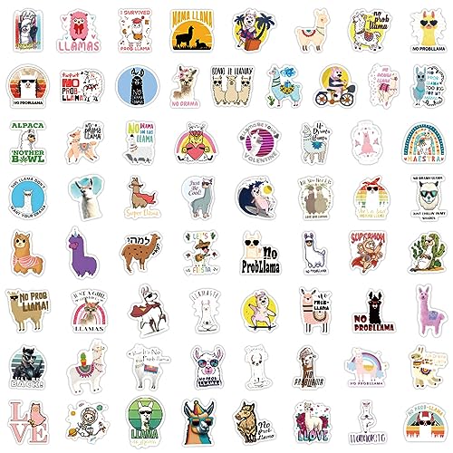 60pcs Funny Llama Stickers, Cute Animal Alpaca Decals Llama Theme Laptop Sticker Waterproof Vinyl Bottles Stickers for Computer Phone Motorcycle Mexican Camel Theme Party（Alpaca） - color: Alpaca
