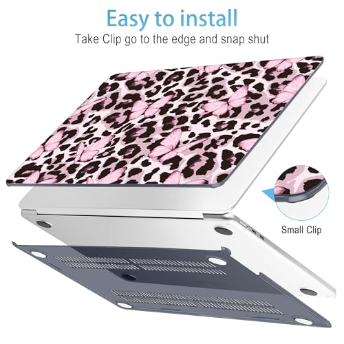 Mektron for 2026/2025/2024/2023 MacBook Air 15 INCH M5 A3448 /M4 A3241 /M3 A3114 /M2 A2941 Case, Printed Plastic Hard Shell Cover with 15.3" Liquid Retina Display Touch ID, Leopard Pink Butterfly - color: Leopard Pink Butterfly