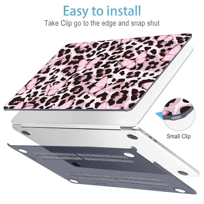 Mektron for 2026/2025/2024/2023 MacBook Air 15 INCH M5 A3448 /M4 A3241 /M3 A3114 /M2 A2941 Case, Printed Plastic Hard Shell Cover with 15.3" Liquid Retina Display Touch ID, Leopard Pink Butterfly - color: Leopard Pink Butterfly