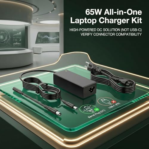 65W Laptop Charger Compatible with Dell Inspiron Latitude, 4.5mm/7.4mm | 65W Adapter with 4.5mm & 7.4mm Dual Tips. Compatible with Dell Inspiron, Latitude & Vostro. 9FT Cord, Supports 45W.