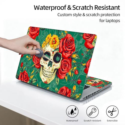 Universal Laptop Skin Sticker Decal, 12"-15.6" Aesthetic Vinyl Wrap, Skull Red Roses Waterproof Notebook Cover Art Protector for MacBook HP Dell Lenovo, Fits 13" 14" 15" 15.6" - color: Skull Red Roses