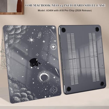 for MacBook Neo 13 inch Case 2026 Release A3404 Cover, Ultra-Thin Pattern Plastic Hard Shell Case Anti-Scratch Protective Case for MacBook Neo 13 with Apple A18 Pro Chip, Stars & Moon - color: Stars & Moon